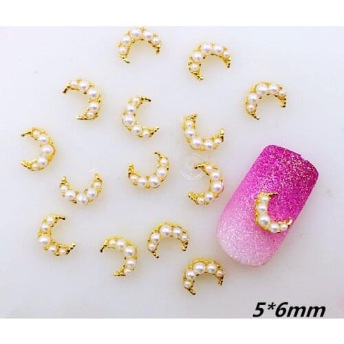 20pcs/pack Japan Alloy Nail Art 3D Gold Silver Little Moon with Pearl Metal Accessories for Phototherapy Nail Sticker DIY