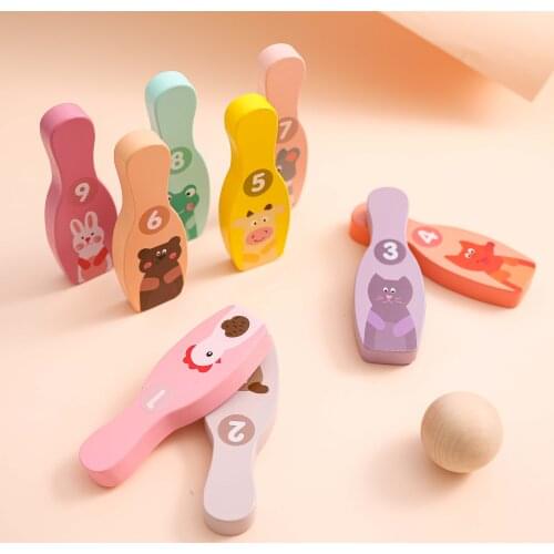 2021 New Baby Wooden Cartoon Animal Bowling Pins Balls Movement Ability Developing Toys Interactive Toys Gift for Kids