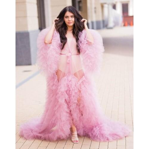 Lilac Prom Dresses A-line Long Sleeves Tulle Ruffles See Through Dubai Saudi Arabic Long Prom Gown Evening Dresses