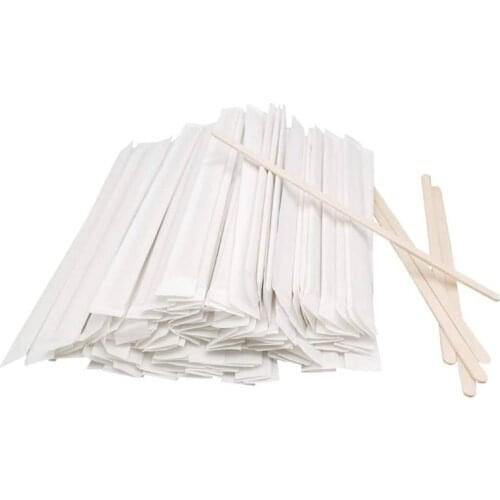 100pcs Disposable Wooden Coffee Stirrers 5.5/7Inch Drink Stirrers Sticks Individually Paper Wrapped Beverage Stir Stick for Milk