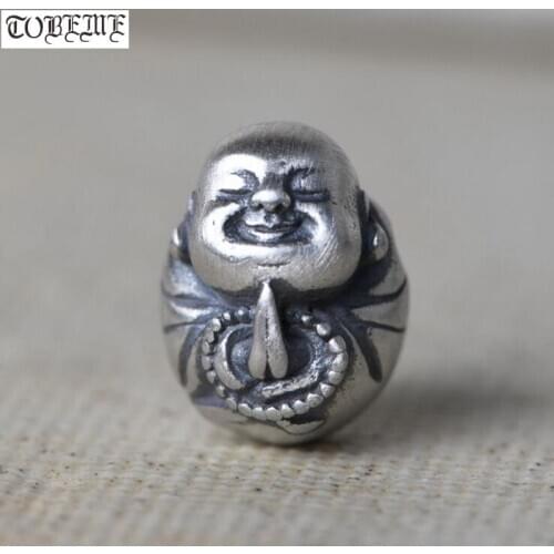 Handmade 925 Silver Laughing Buddha Bead Tibeta Malas Guru Bead Happy Buddha Three-way Bead Buddhist Prayer Beads Guru Bead