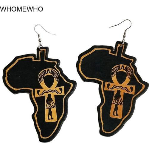 Natural Wood Laser Cut Engraved Eye of Horus Nefertiti Egypt Africa Map Ankh Earrings Bohemia African Wooden DIY Party Jewelry
