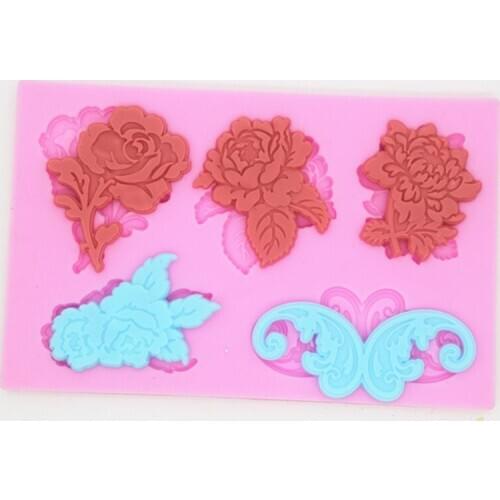 Wholesale/retail,free shipping,P521 5 hole flower Silicone Cake decoration Mold Chocolate Mould DIY clay baking tool