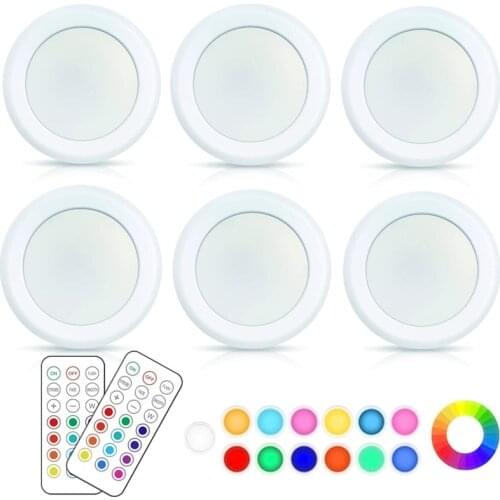 LED Puck Light Wireless Remote Control Dimmable Battery Operated Touch Sensor Night Lamp For Room Closet Cabinet Hallway Kitchen