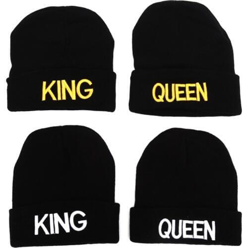Warm Winter Autumn Elastic New KING QUEEN Beanies Knit Couples Caps Skullies Bonnet homme Hats For Men Women Ski Sports hat