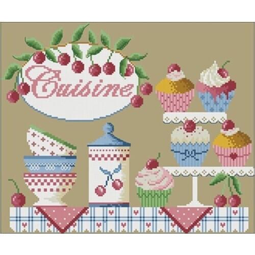 Cherry with cake patterns Counted Cross Stitch 11CT 14CT DIY Chinese Cross Stitch Kits Embroidery Needlework Sets home decor