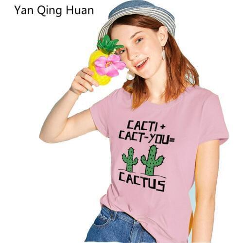 Yan Qing Huan 2019 Summer Best Selling Cactus Cartoon Pattern Tees Fashion Casual Round Neck Print Cotton Tops Womens T-shirt