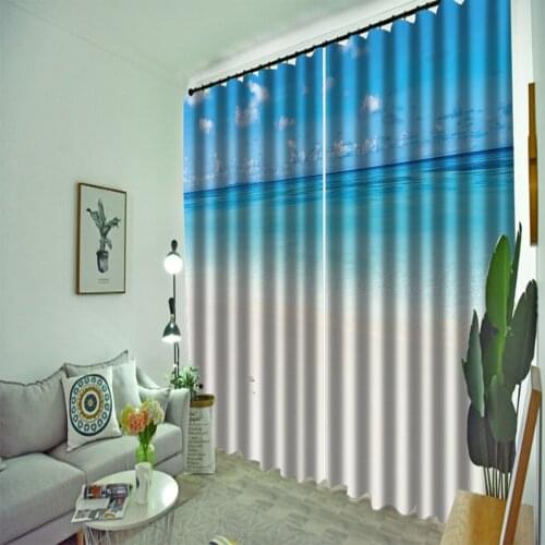 High quality custom 3d curtain fabric blue beach curtains 3D Window Curtains For Living Room Bedroom Drapes cortinas