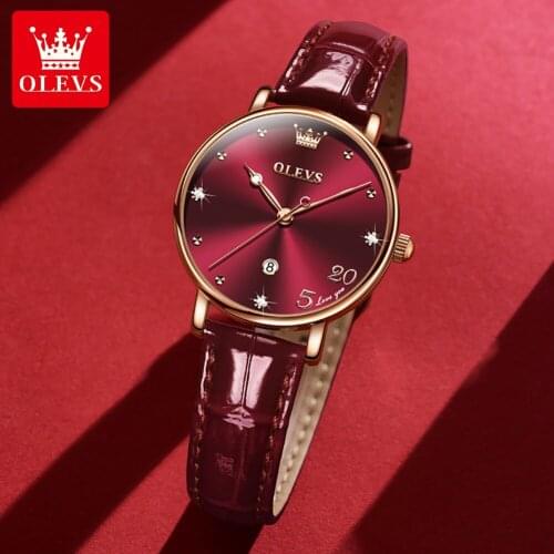 OLEVS Women Diamond Watch Calendar Waterproof Ladies Watch Ladies Leather Band Quartz Wristwatch Female Clock Zegarek Damski