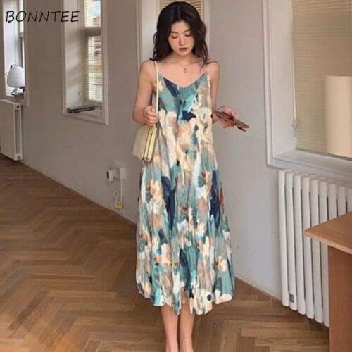Sleeveless Dress Women V-neck Design Harajuku Boho Holiday Festival Vintage Stylish Mid-calf Tender All-match Popular Newest Ins