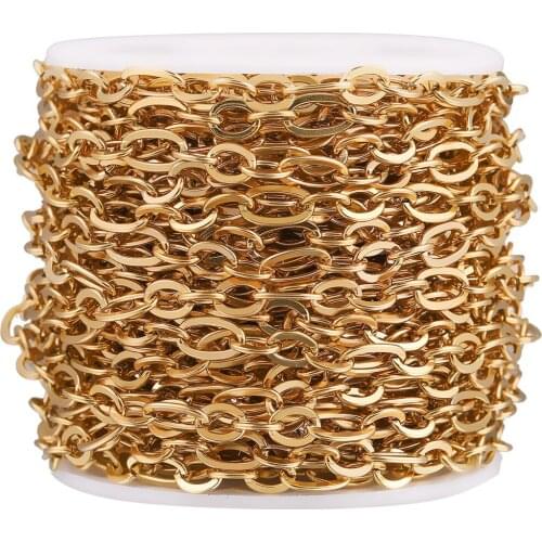 1M Width 5mm Stainless Steel Filled Gold Curb Chain Roll NK 1:3 Cuban Chains for DIY Necklace Jewelry Making Supplies Findings