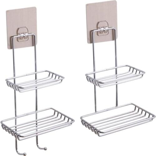1pc Double Layer Bathroom Soap Dish Holder Rack Kitchen Bathroom Storage Basket Shelves Shower Tray With Suction Cup