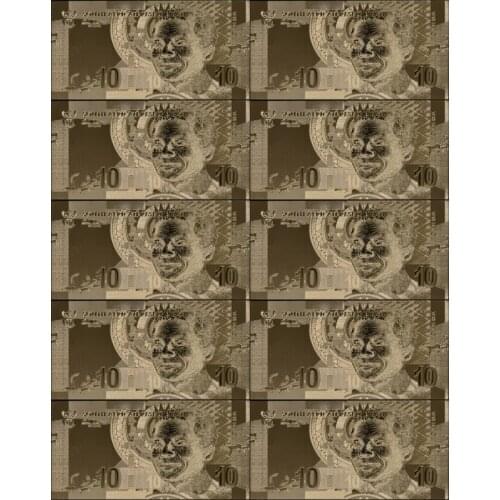 10pcs/lot Colorful Banknotes South African 10 Rand Bank Note In 24K Gold Plated Decorative Collection Gift