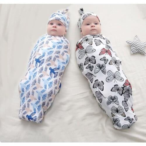 3Pieces/set Bedding Baby Muslin Blanket Newborn Swaddle Wrap Hat Headband Printing Swaddle Blanket Baby Manta Bebe Recien Nacido