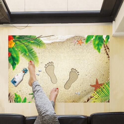 3D Beach Footprint Pattern Floor Sticker For Bathroom Kitchen Living Room Corridor Foor Home Decor PVC Waterproof Sticker Mural