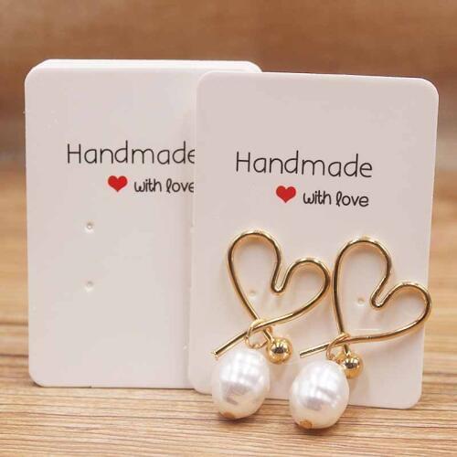 50Pcs DIY handmade with love Paper earring Tags kraft /whiteDisplay Hanging Cards Package for Ear Studs Earrings Jewelry Package