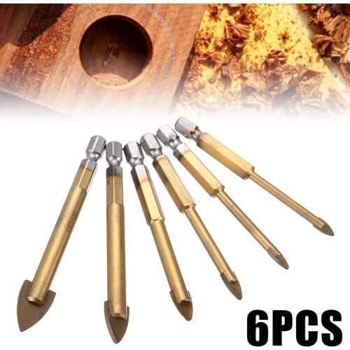 6Pcs/set 4-12mm 1/4" Tile Glass Marble Drill Bit Titanium Ceramic Hex Shank Glass Drill Bit Tungsten Carbide Tipped