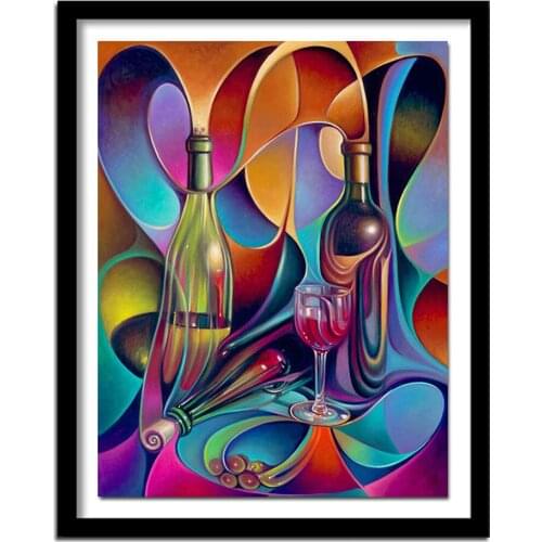 Abstract wine bottle DIY 5D Handmade Diamond Painting Cross Stitch Kits Diamond Embroidery Patterns Rhinestones DW729