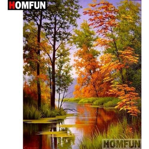 HOMFUN Full Square/Round Drill 5D DIY Diamond Painting "Lake scenery" Embroidery Cross Stitch 5D Home Decor Gift A07644