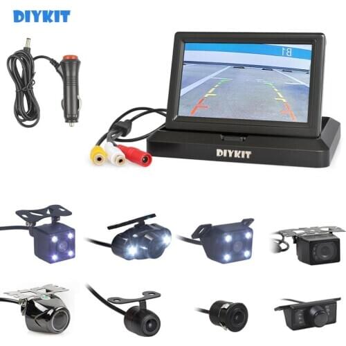 DIYKIT 5" Foldabel HD Car Monitor Night Vision Backup Reverse Camera Car Rear View LED Camera free Car Charger Easy Connect