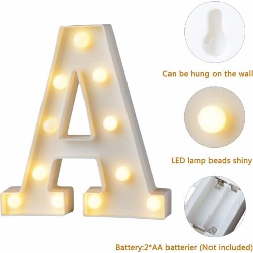White Plastic Letter LED Night Light Marquee Sign Alphabet Lights Lamp Home Club Outdoor Indoor Wall Decor Valentines Day Gift
