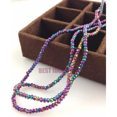Free Shipping 390pcs Colorful Plated Crystal Glass Faceted Rondelle Beads 2mm