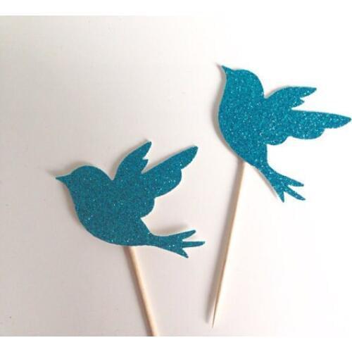 Glitter Bluebird Cupcake Toppers birthday rustic Wedding Bridal Shower Engagement Party food picks