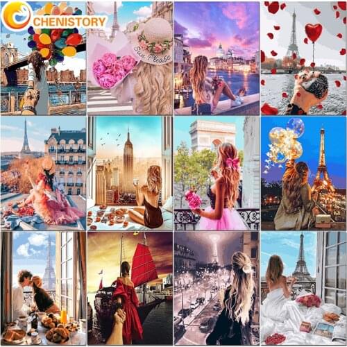 CHENISTORY Girl Painting By Numbers Handpainted Scenery Canvas For Adults Kit Drawing Oil Picture Coloring By Number Figure Art