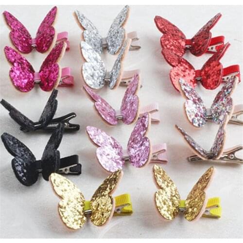 1Pair Kids Creative Butterfly Hair Clips Glitter Shiny Sequins Cloth Barrettes Hair Accessories Twinkle Paillette Bobby Pins