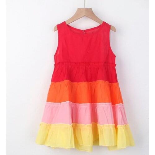 Toddler Kids Summer Princess Dresses Sleeveless Fashion Rainbow Color Knee-length Cupcake Dress Children Baby Girls Clothes 2-6Y