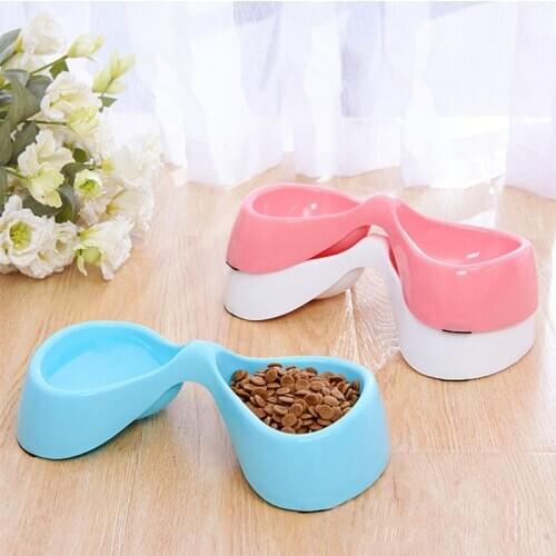 Double Pet Bowl Creative Bowknot Design Dog Food Water Feeder Plastic gatos Cat Bowl Pet Drinking Dish Feeder Small pet Supplies