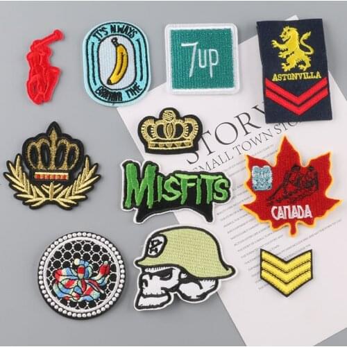 Shoulder Emblem Iron on Patches Letter Appliques Crown Embroidery Cap Badges Thermo Sticker Skeleton Soldier DIY Sewing Supplies