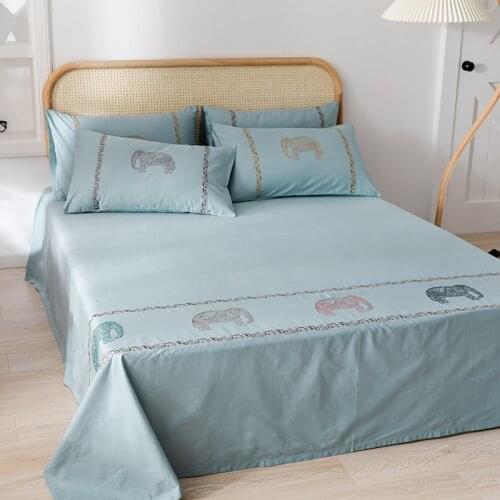 European embroidered cotton twill Sheet Set with 2 Pillowcases Ultra-Soft Fabric Cooling Breathes Better Than Traditional Cotton
