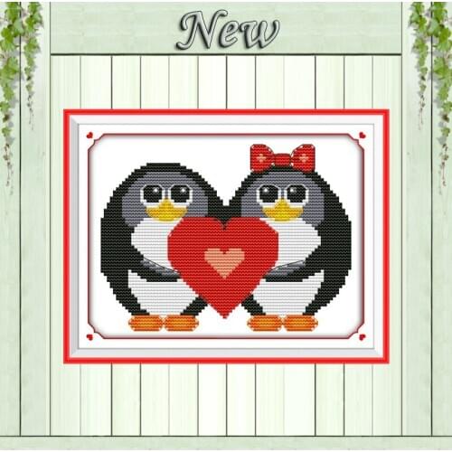 Little penguin couples paintings counted print on canvas DMC 14CT 11CT DIY Cross Stitch chinese Embroidery kits Needlework Sets