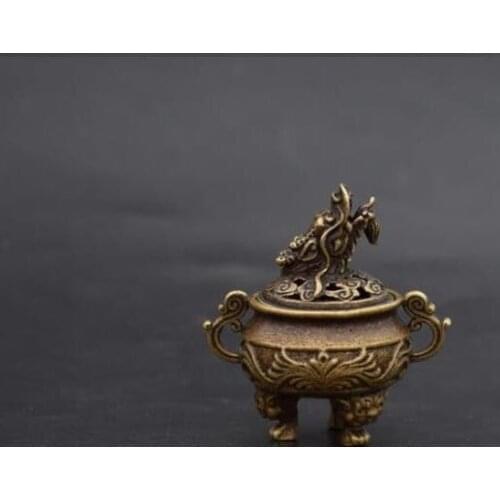 Chinese bronze Copper Carved Dragon Head Exquisite Small Incense Burners /Censer