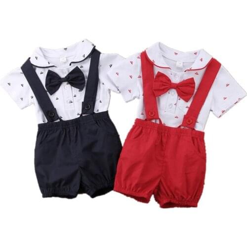 Brand New Gentalman Newborn Kid Baby Boy Outfit Clothes Jumpsuit Bodysuit+Pants Overall 2Pcs Set Children Summer Clothing
