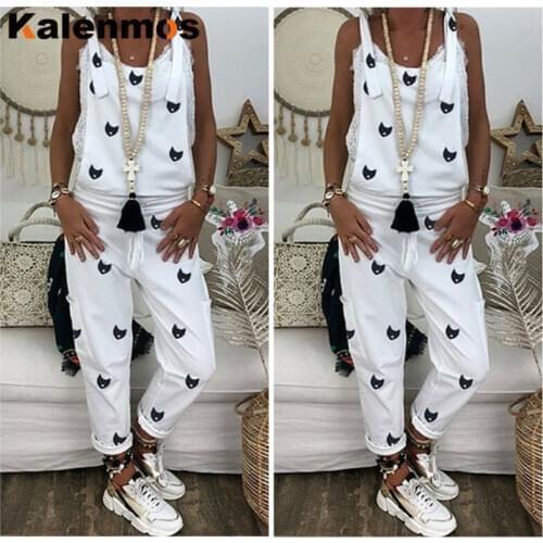 KALENMOS Loose Baggy Strappy Rompers Jumpsuit Women Summer Overalls Sleeveless Bodysuit Party Club Ropa Long Playsuit Streetwear