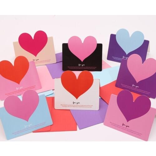 Mix Color Love Heart Shape Greeting Card Foldable Envelope Birthday Wedding Party Blessing Valentine Happy Xmas Stationery Gift