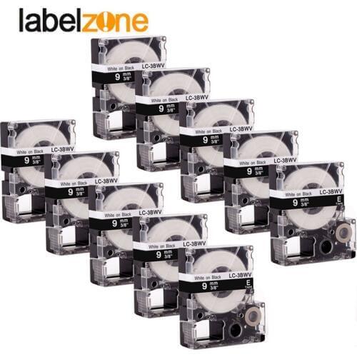 10Pcs 9mm White on black compatible Epson LC-3BWV/SD9KW label tapes strong adhesive laminated lc3bwv label ribbon for KingJim