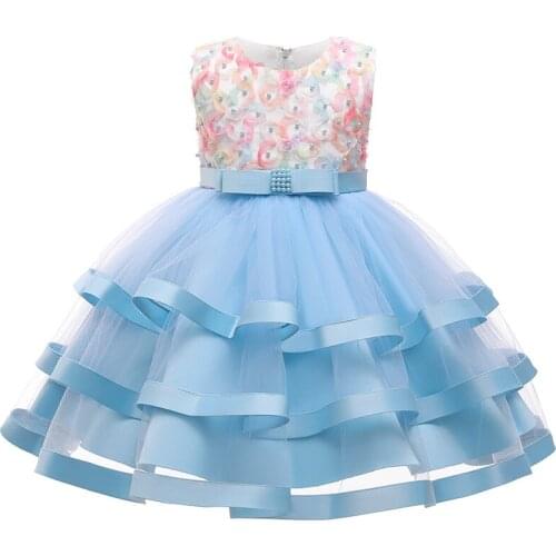 KEAIYOUHUO 2021 Summer New Children Flower Birthday Banquet Beads Dresses Elegant Wedding Pink Tulle Dress For 2-10 Years Girls