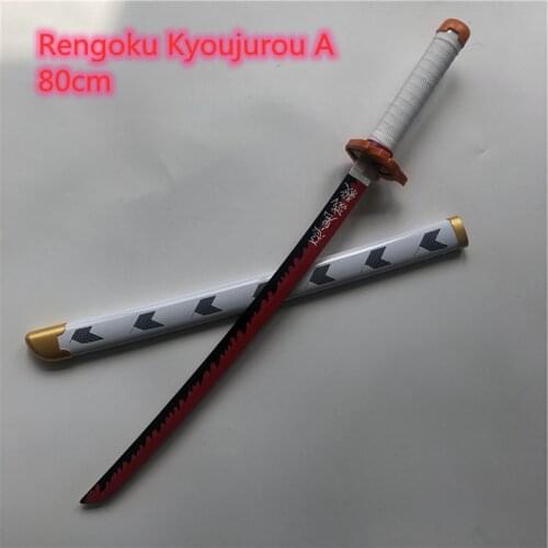 Kimetsu no Yaiba Sword Weapon Demon Slayer Rengoku Kyoujurou Cosplay Sword 1:1 Anime Ninja Knife wood toy 80cm