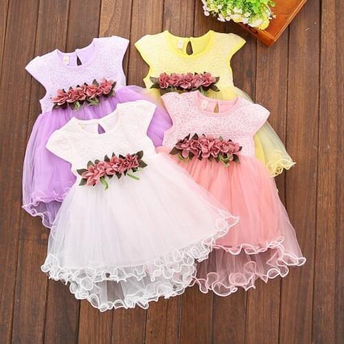 Multi-style Super Cute Baby Girls Summer Floral Dress Princess Party Tulle Flower Dresses 0-3Y Clothing