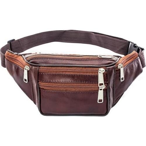 Fashion Men Genuine Leather Waist Bag Multi-pocket and Multiple Zipper Belt Bag Adjustable Belt Fanny Pack Shopping Phone Bags