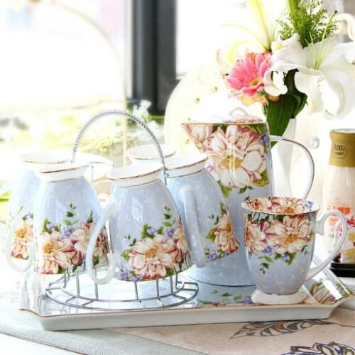 Water cup set household ceramic living room cup tray water set European light luxury tea cup bone China kettle gift box