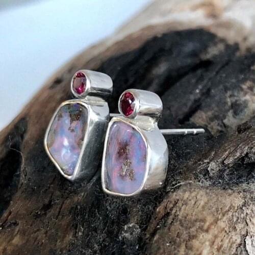 Delicate Irregular Stone Colorful Opal Stud Earrings Sweet Jewelry Push-back Red Beaded Resin Earring Studs for Women Girl