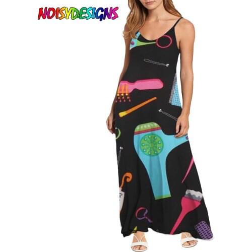 NOISYDESIGNS Hairdresser Cosmetologist Printing Women Dress Sling Dresses Long Skirt Beach Skirt Summer New Multicolor Vestios