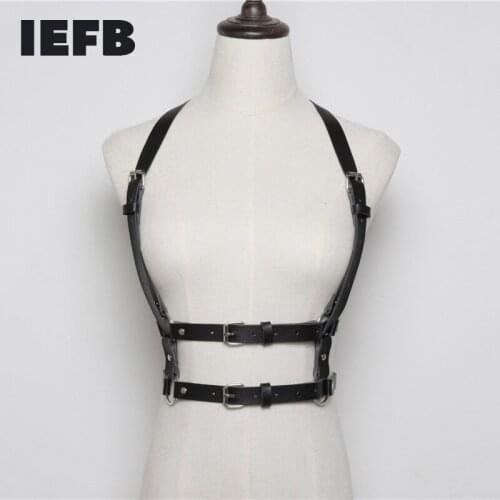 IEFB Mens 2021 New Personalized Hiphop Gold Mirror PU Leather Strap Waist Handsome Punk Style Silver Buckle Double Belts 9D0023