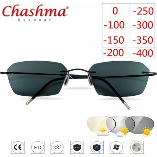 NEW Titanium Rimless Glasses Myopia Glasses Photochromic glasses Women Chameleon Glasses Lens with Diopters -1.0 1.5 2.0 2.5 3.0