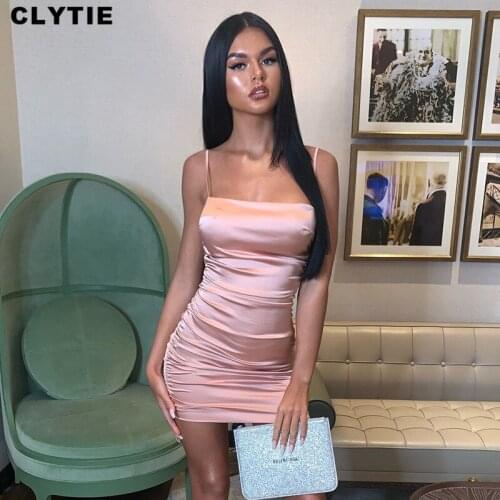 Clytie Sexy Satin Skinny Dress Women Solid Color New Spring Wholesale Ladies Streetwear Bodycon Party Dresses