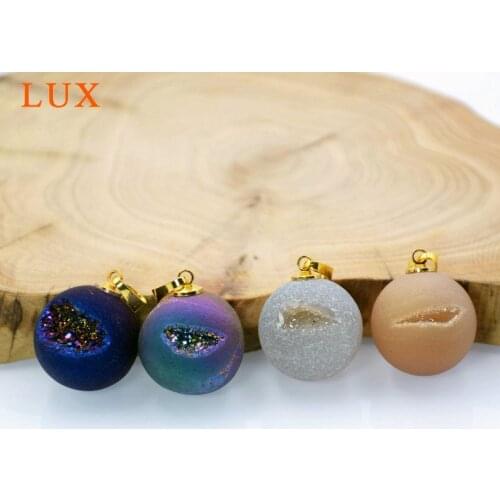 Natural gold cap pendant druzy geode pendant for necklace making 18m rainbow drusy bead agates druzy jewelry